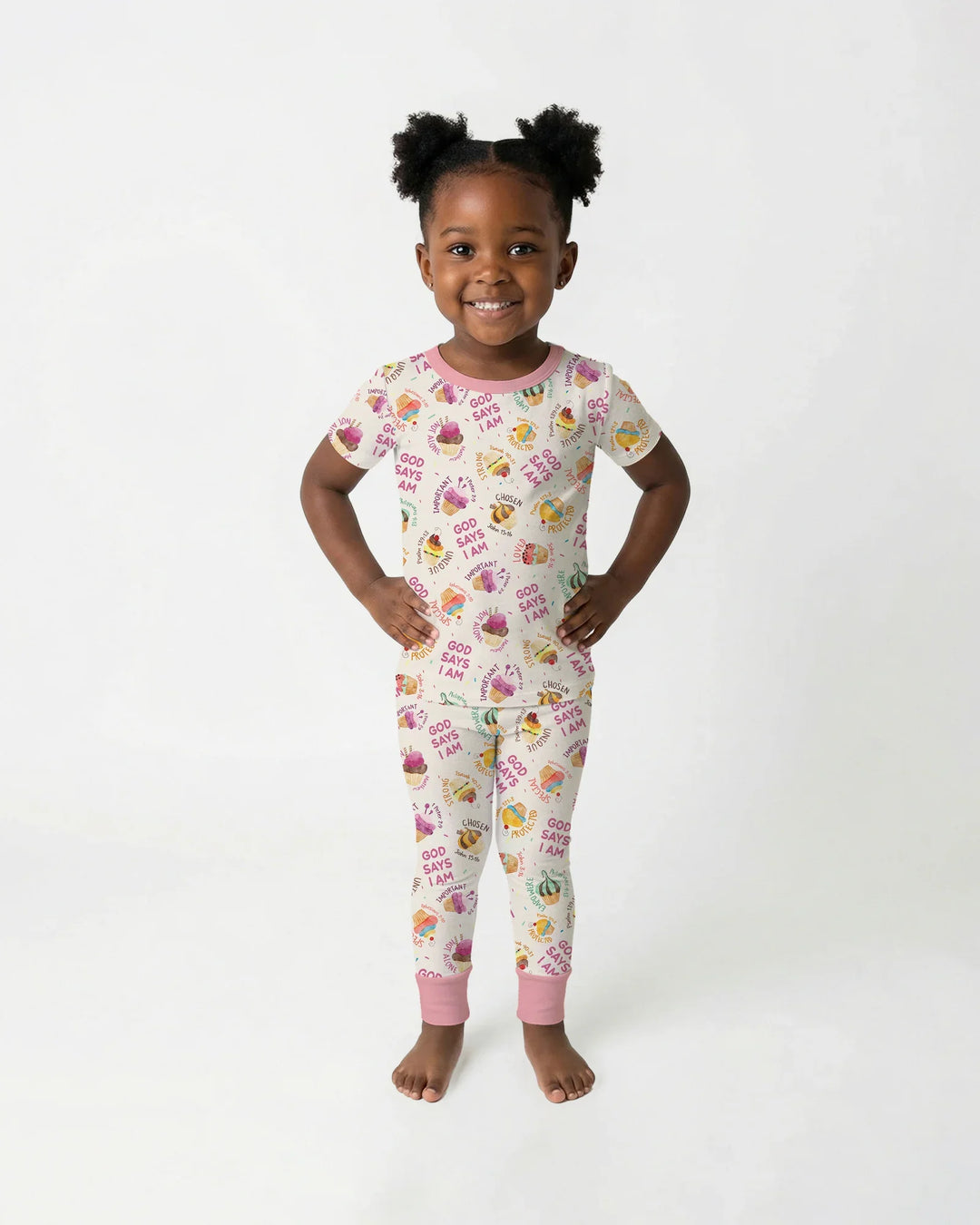 Cute Cupcake God Says I Am Bamboo Two Piece Short Sleeve Pajama Set