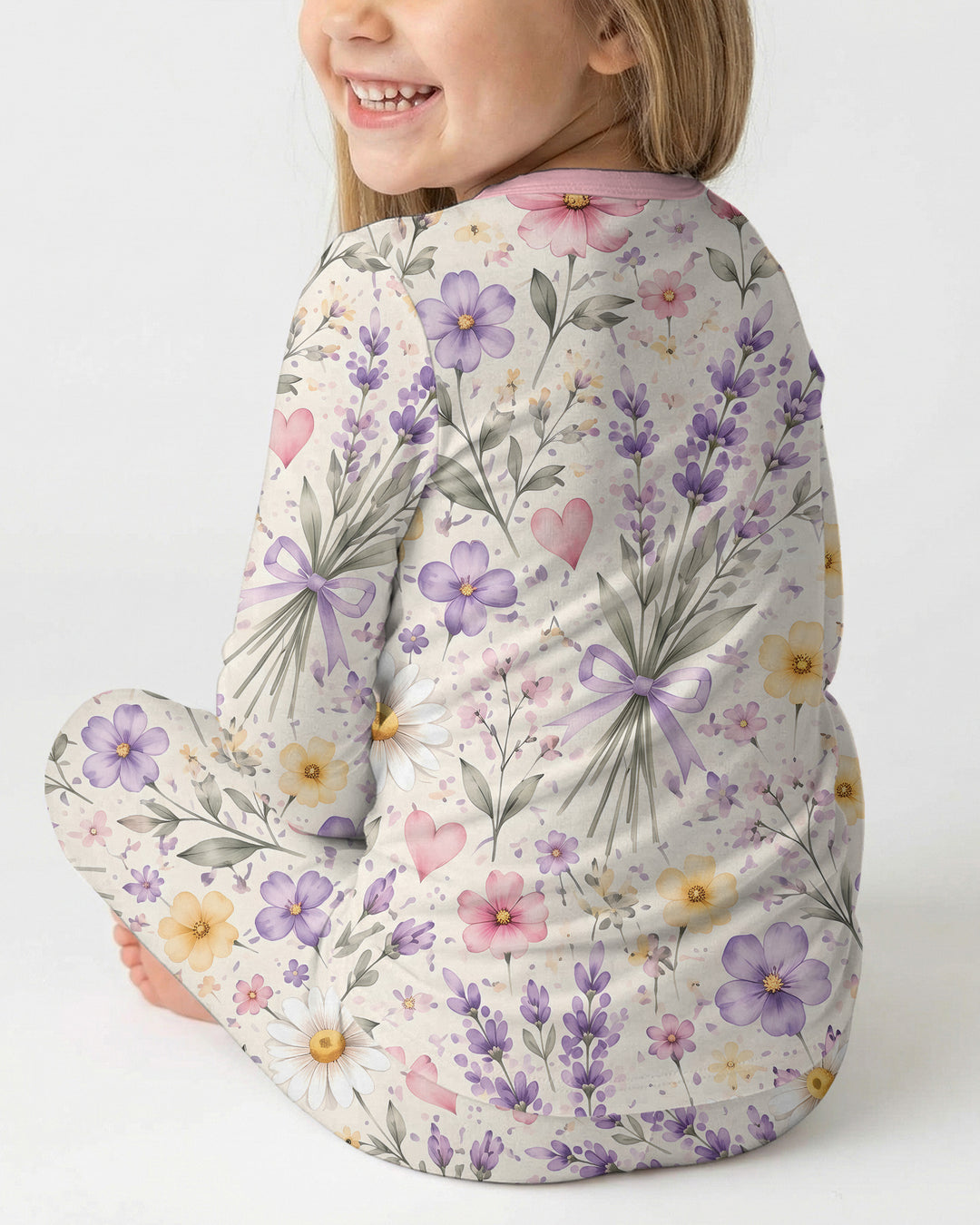 Lavender Wildflower Pastel Floral Bamboo Two Piece Long Sleeve Pajama Set