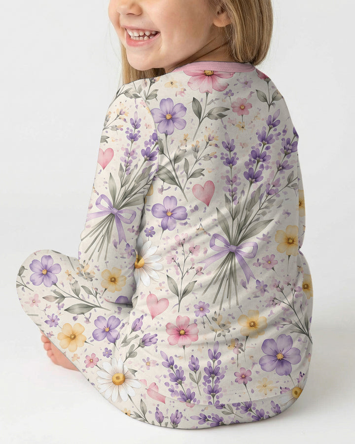 Lavender Wildflower Pastel Floral Bamboo Two Piece Long Sleeve Pajama Set