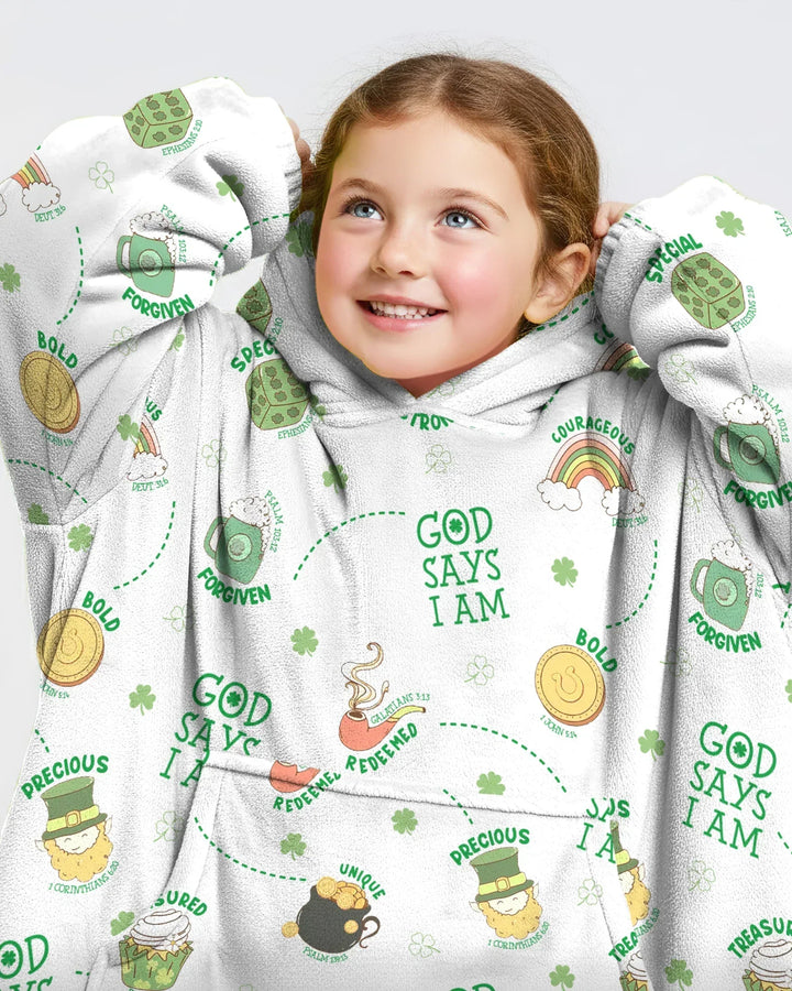St Patrick's Day God Says I Am Wearable Bamboo Blanket Hoodie