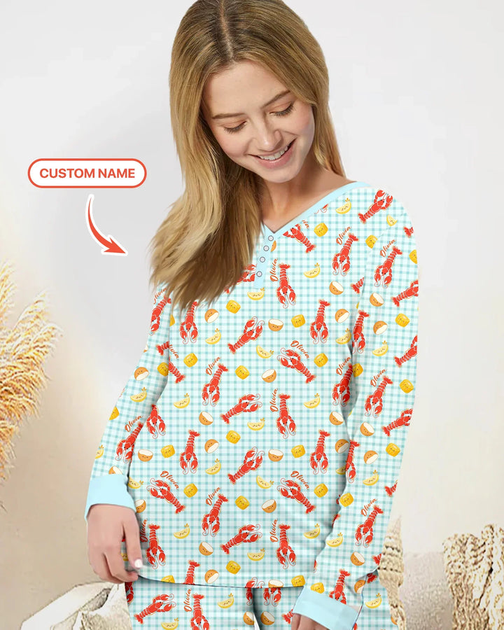 Custom Name Preppy Crawfish Season Bamboo Women Pajama Set