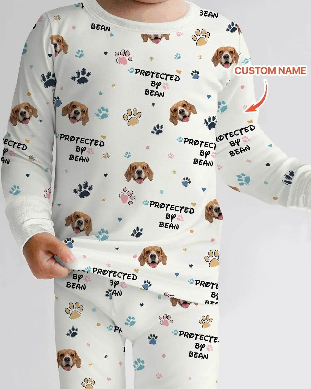 Custom Dogs Photo "Protected By" Bamboo Two Piece Long Sleeve Pajama Set
