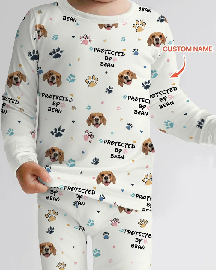 Custom Dogs Photo "Protected By" Bamboo Two Piece Long Sleeve Pajama Set