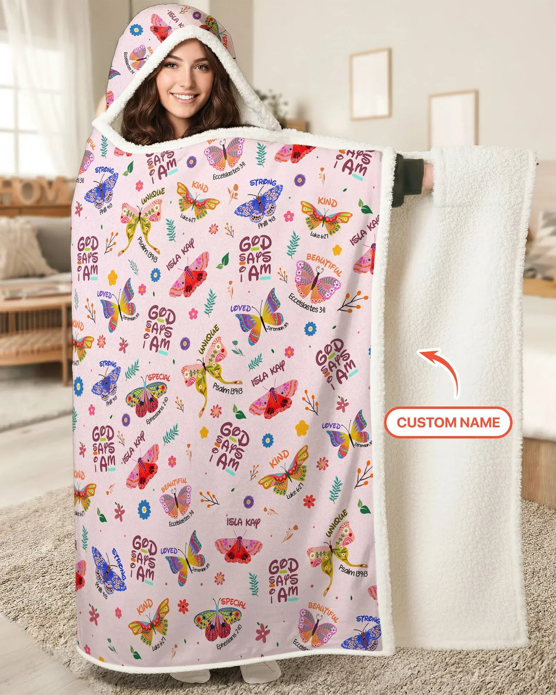 Custom Name God says I am Butterfly Bamboo Wearable Hooded Blanket