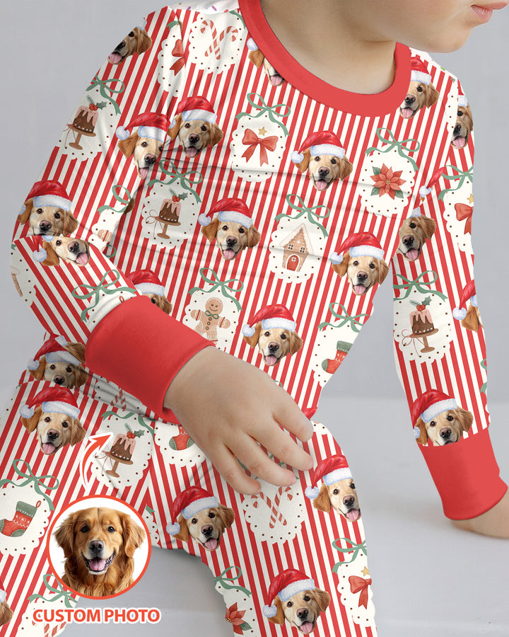 Christmas Paws Custom Photo Bamboo Two Piece Long Sleeve Pajama Set