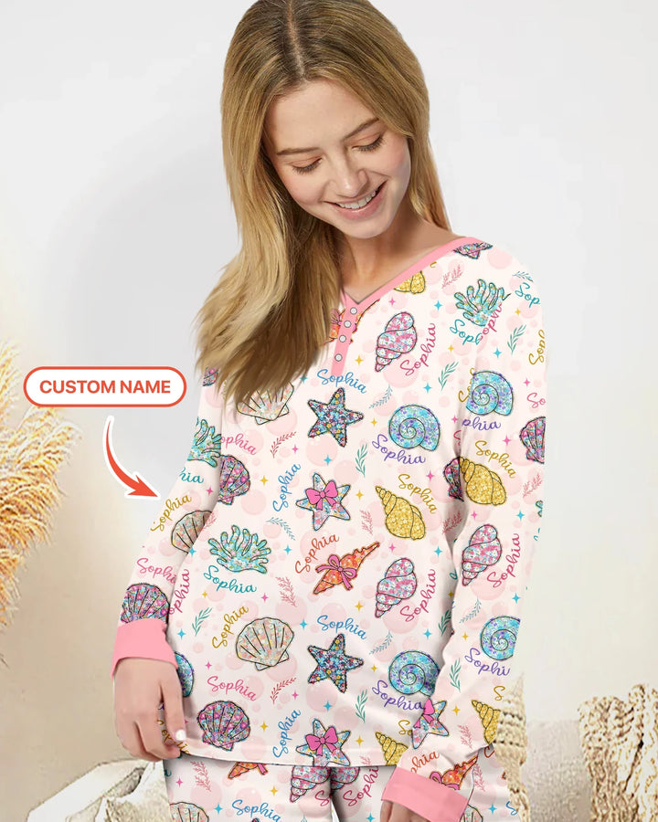 Custom Name Seaside Wildflower Summer Bamboo Women Pajama Set