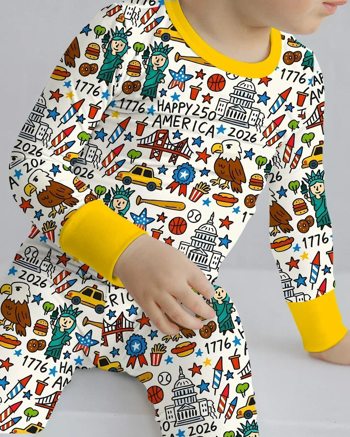 Doodle America 250th Anniversary Family Bamboo Two Piece Long Sleeve Pajama Set