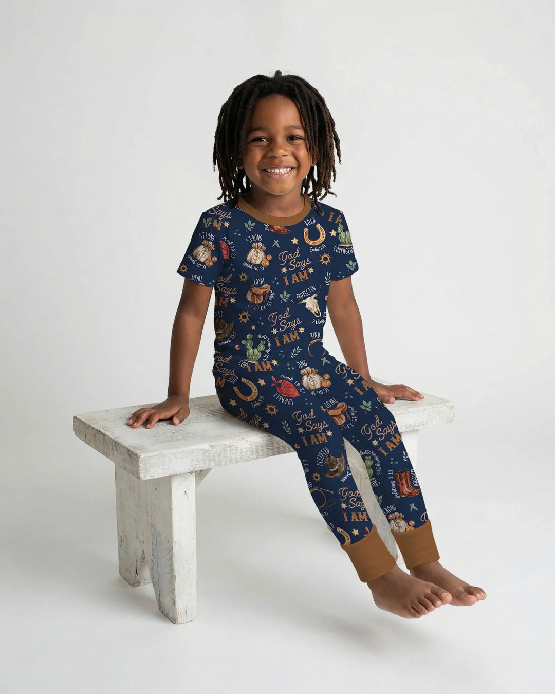 God Says I Am Western Faith Bamboo Two Piece Short Sleeve Pajama Set