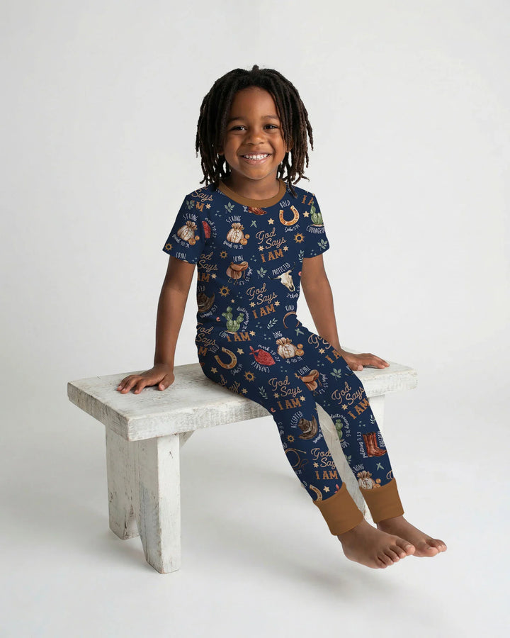 God Says I Am Western Faith Bamboo Two Piece Short Sleeve Pajama Set