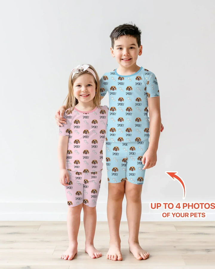 Custom Name and Pet Photos Bamboo Two Piece Short Sleeve Shorts Pajama Set