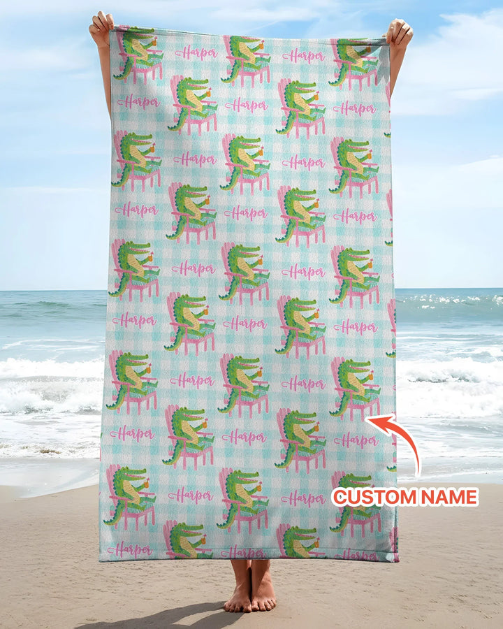 Custom Name Preppy Later Gator Bamboo Beach Towel