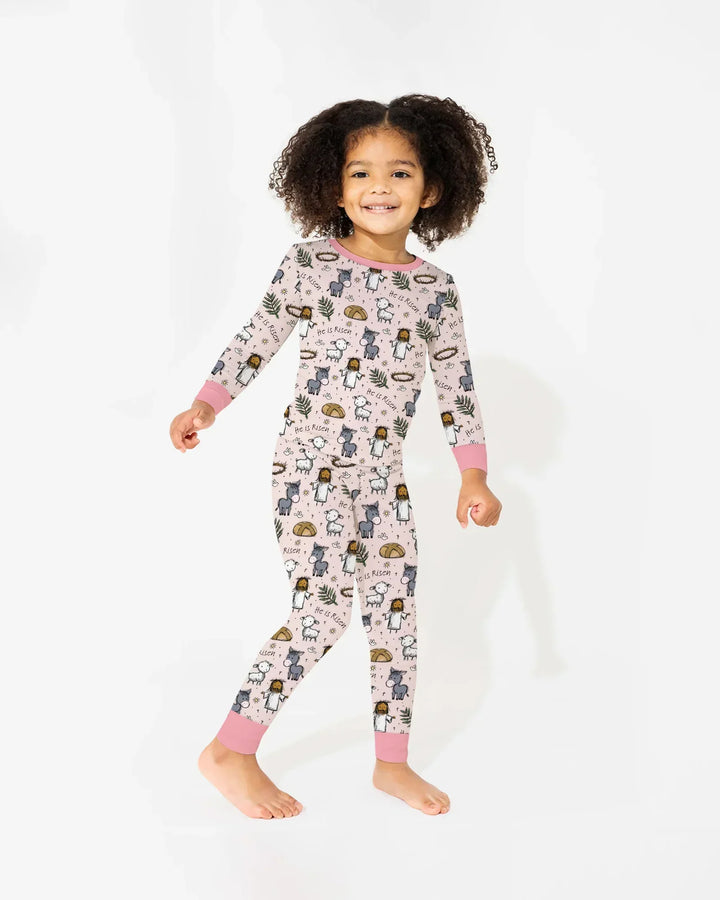 He Is Risen Easter Family Matching Bamboo Two Piece Long Sleeve Pajama Set