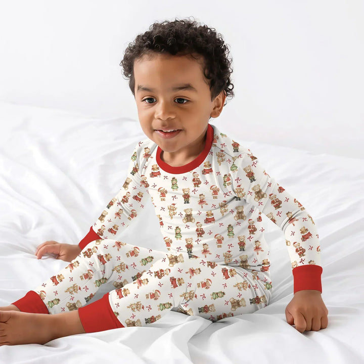Christmas Teddy Bears Bamboo Two Piece Long Sleeve Pajama Set