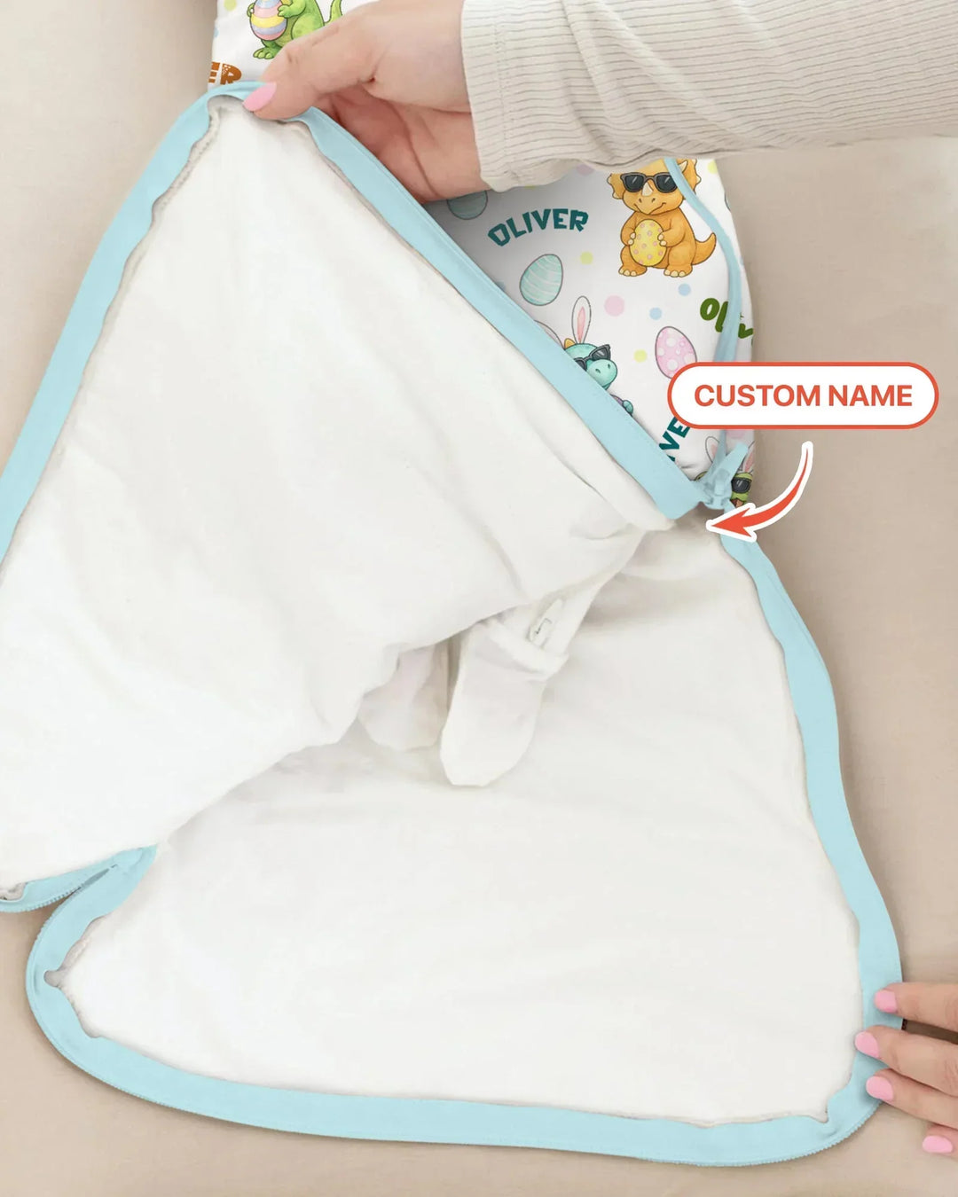 Custom Name Dinosaur on the Hunt Bamboo Sleep Bag