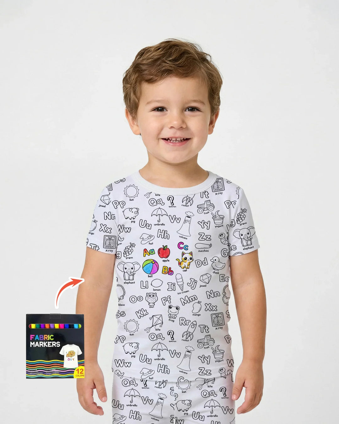 All Colorable Alphabet Bamboo Two Piece Short Sleeve Pajama Set