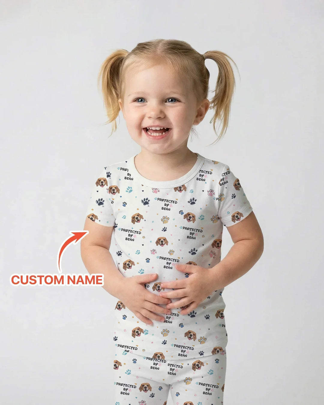Custom Dogs Photo "Protected By" Bamboo Two Piece Short Sleeve Pajama Set
