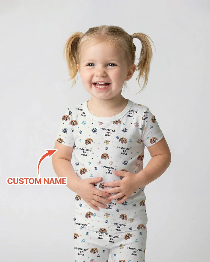 Custom Dogs Photo "Protected By" Bamboo Two Piece Short Sleeve Pajama Set