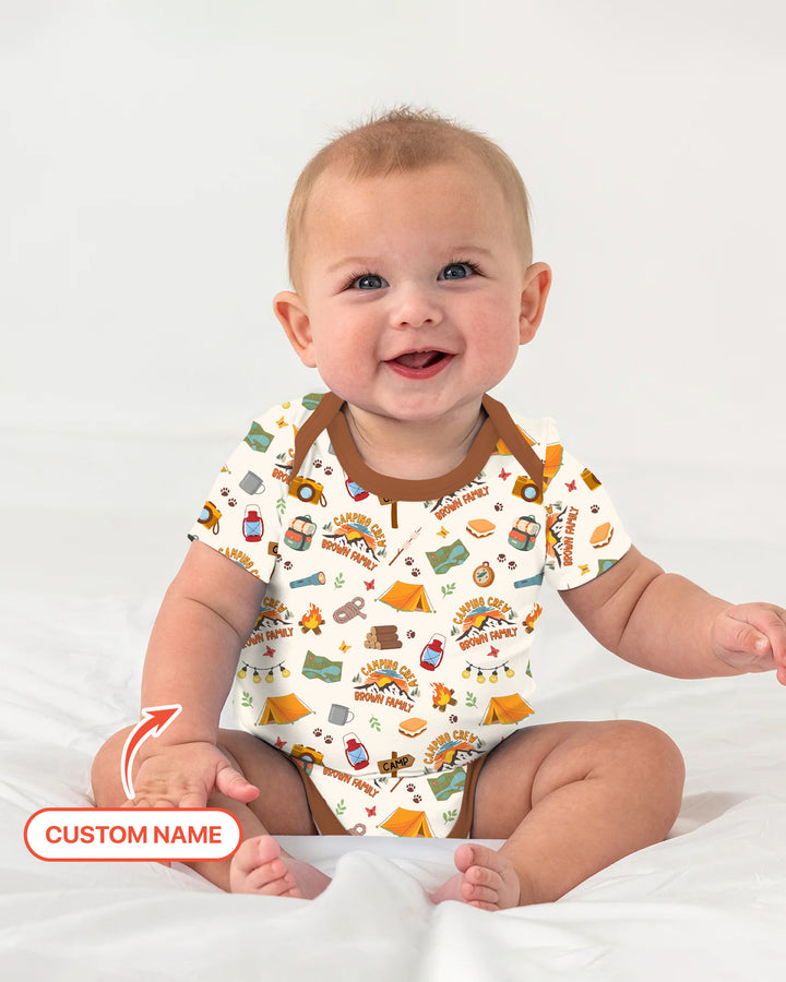 Custom Name Camping Crew Family Matching Bamboo Bodysuit