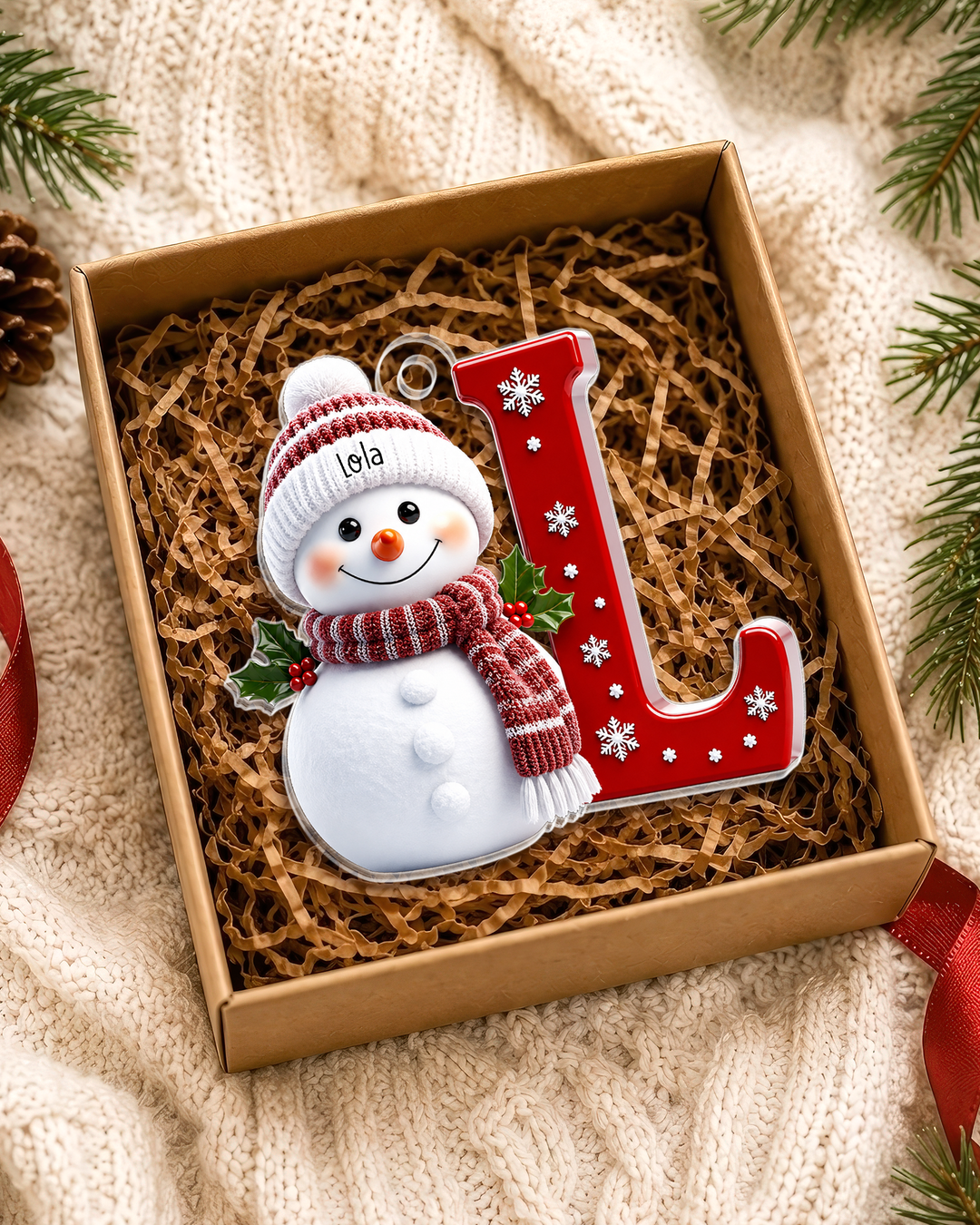 Snowman Merry Christmas Custom Name Acrylic Ornament