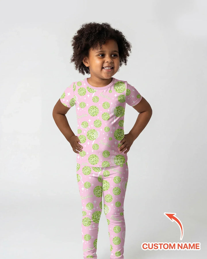 Tennis Disco Girl Party Matching Bamboo Two Piece Short Sleeve Pajama Set