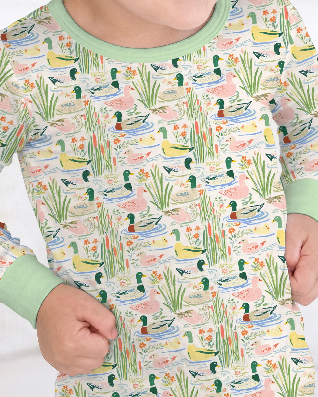Whimsical Mallard Duck Bamboo Two Piece Long Sleeve Pajama Set