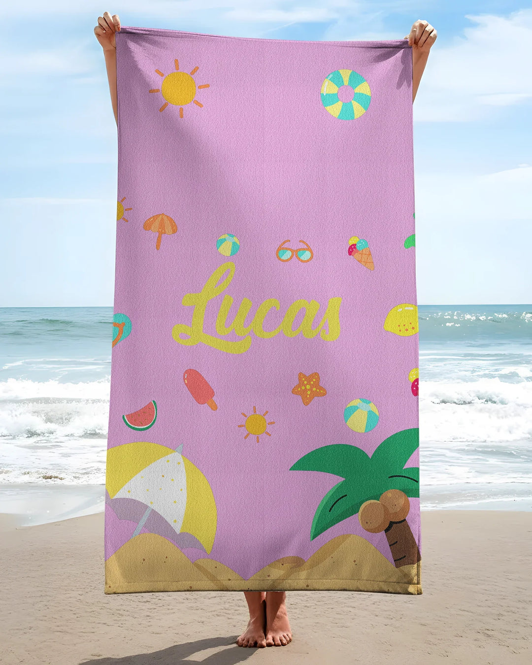 Personalised Fruits Palm Tree Marine Animals Bamboo Beach Towel