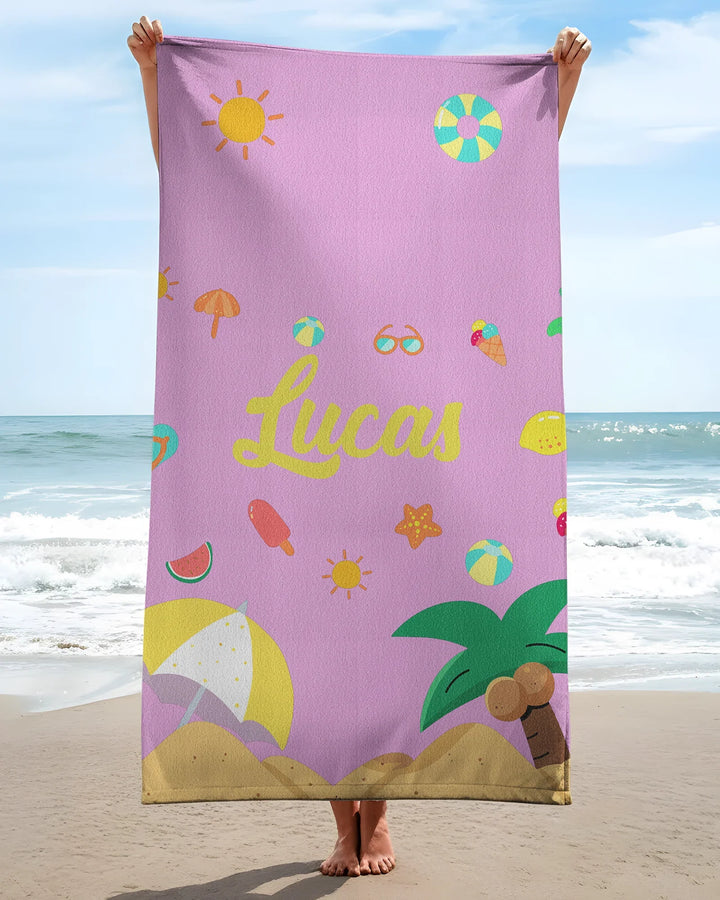 Personalised Fruits Palm Tree Marine Animals Bamboo Beach Towel