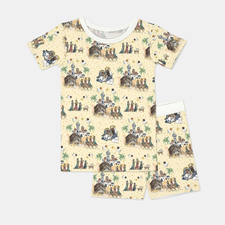 Nativity Christmas Family Matching Family Bamboo Two Piece Short Sleeve Shorts Pajama Set