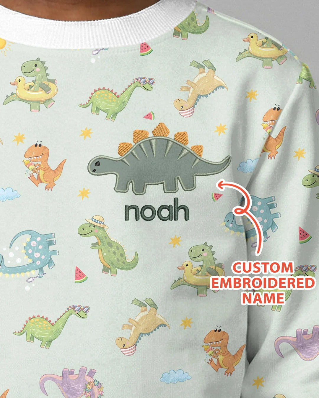 Custom Embroidered Name Summer Dinosaur Bamboo Crewneck Sweatshirt