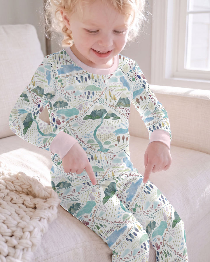 Whimsical Psalms 23 Map Bamboo Two Piece Long Sleeve Pajama Set