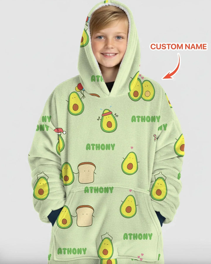 Custom Name Cute Avocado Bamboo Blanket Hoodie