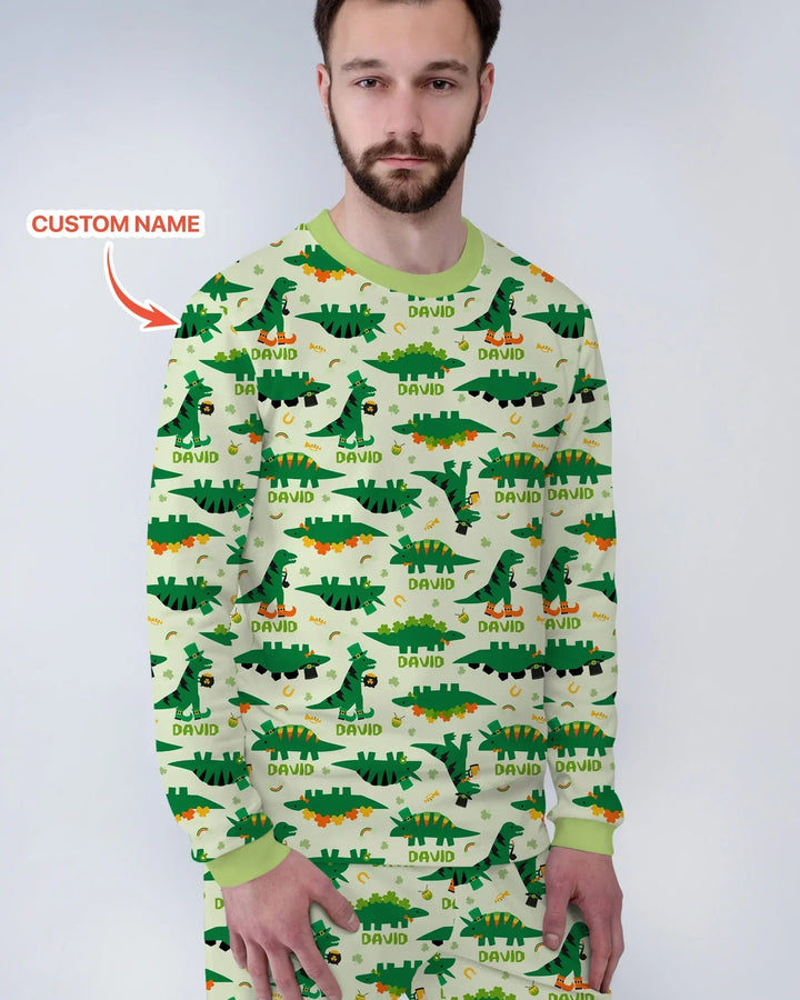 St. Patrick's Day Dinosaurs Custom Bamboo Men's Pajama Set