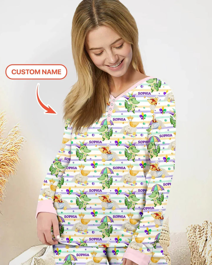 Happy Mardi Gras Adventure Family Matching Bamboo Women Pajama Set
