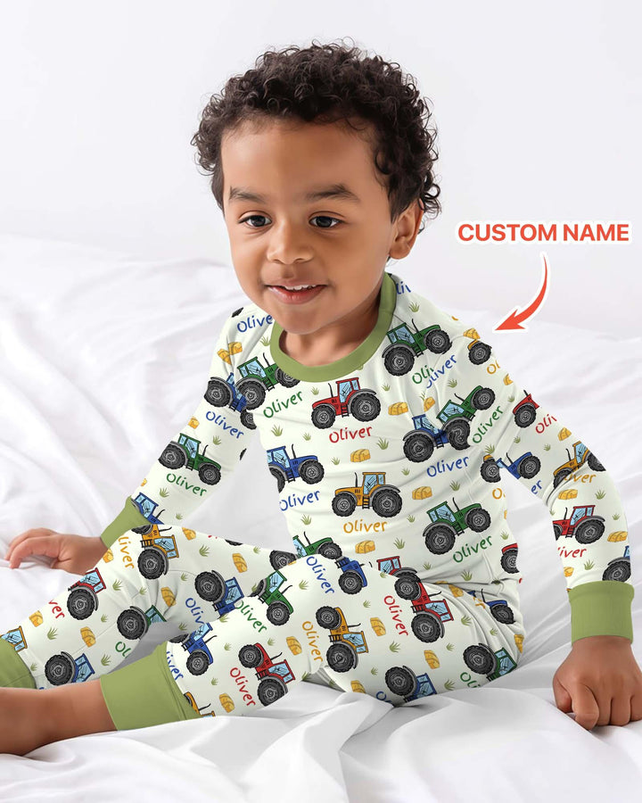 Custom Name A Little Dirt Never Hurt Bamboo Two Piece Long Sleeve Pajama Set