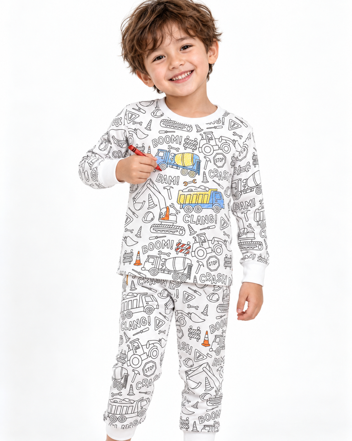 Construction Zone Colorable Bamboo Two Piece Pyjamas Set