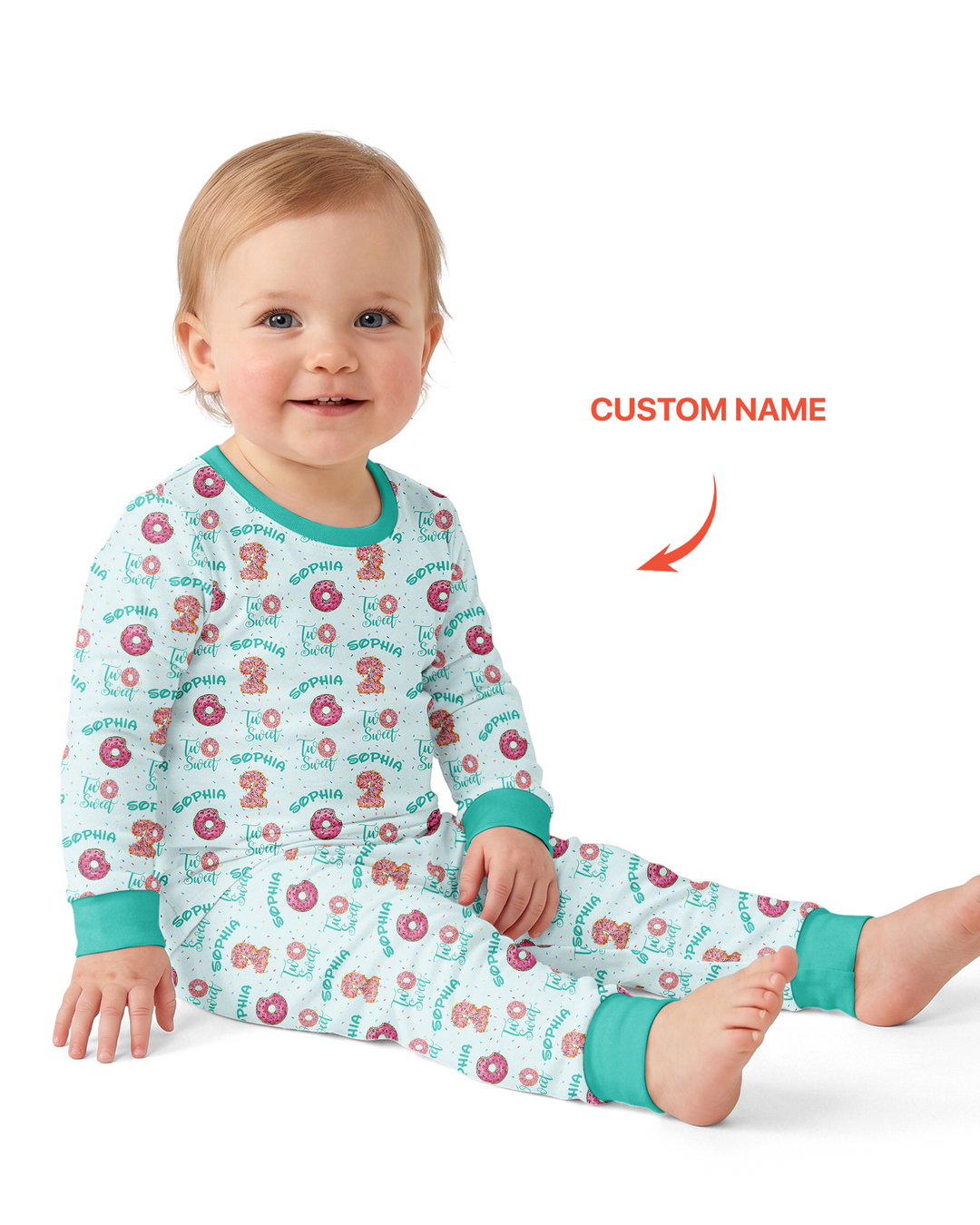Custom Name Two Sweet Donut Bamboo Two Piece Long Sleeve Pajama Set