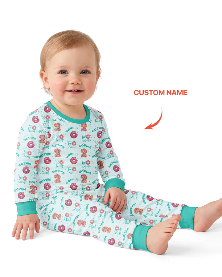 Custom Name Two Sweet Donut Bamboo Two Piece Long Sleeve Pajama Set