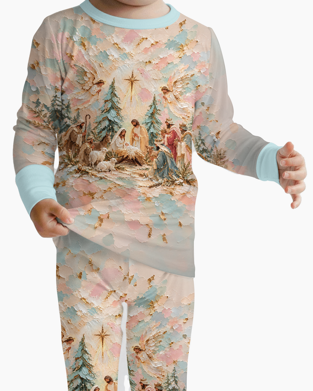 A Starry Holy Night Mommy & Me Matching Bamboo Two Piece Long Sleeve Pajama Set