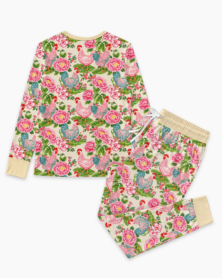 Chicken and Peony Mommy And Me Matching Bamboo Women Pajama Set