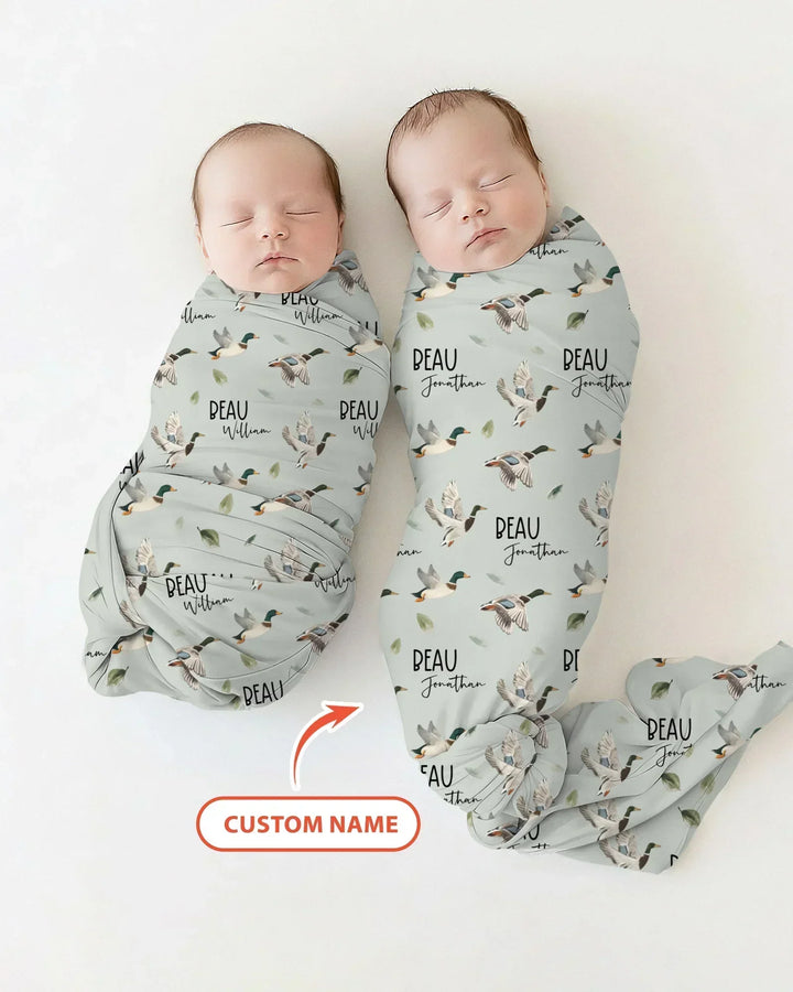 Custom Name Mallard Duck swaddle blanket