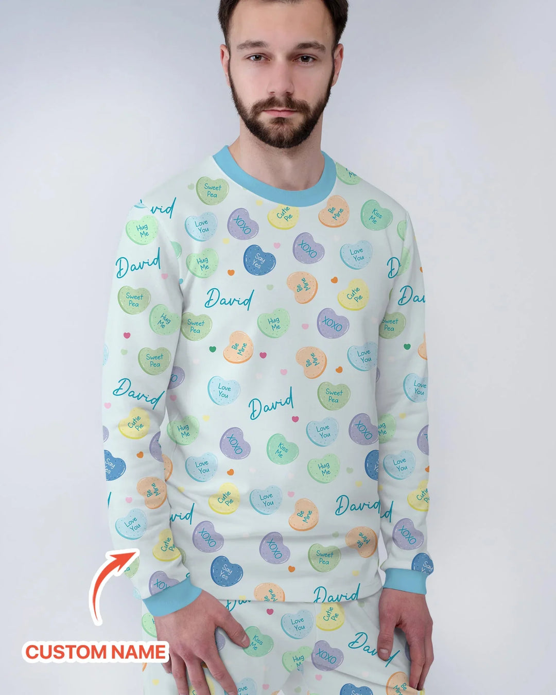 Custom Name Colorful Candy Hearts Family Matching Bamboo Men's Pajama Set