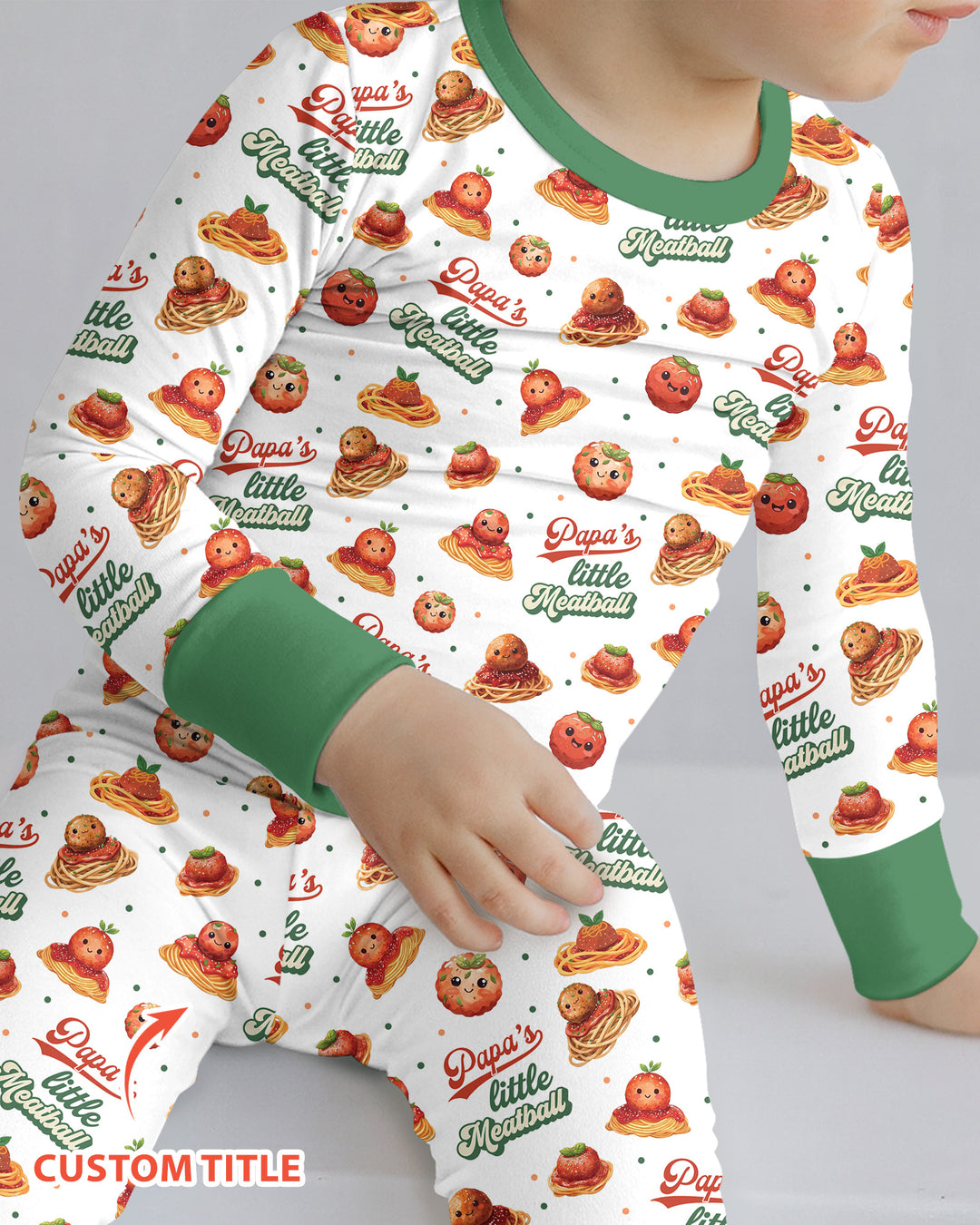 Custom Name Little Meatball Bamboo Two Piece Long Sleeve Pajama Set