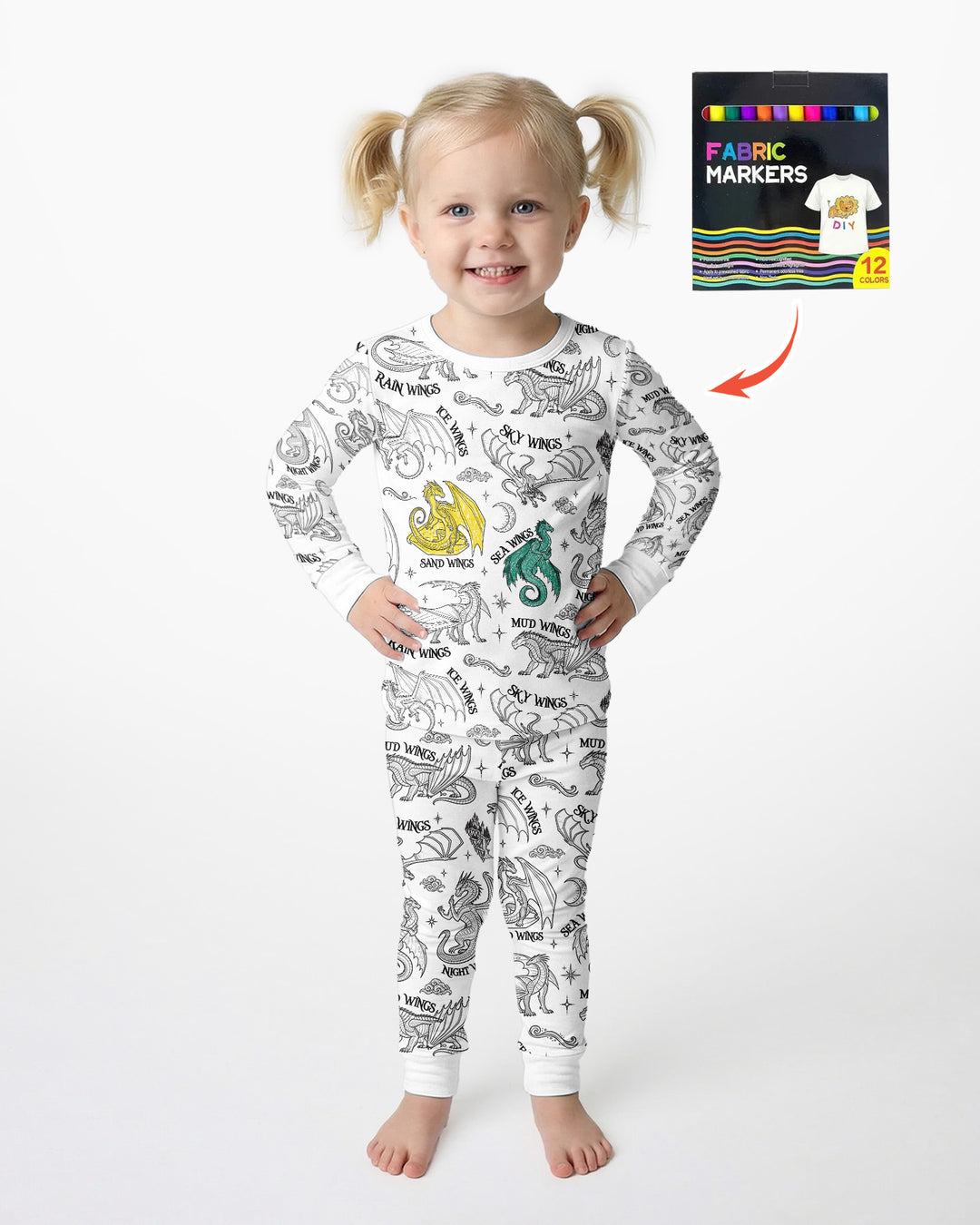 Elemental Dragons Colorable Bamboo Two Piece Long Sleeve Pajama Set