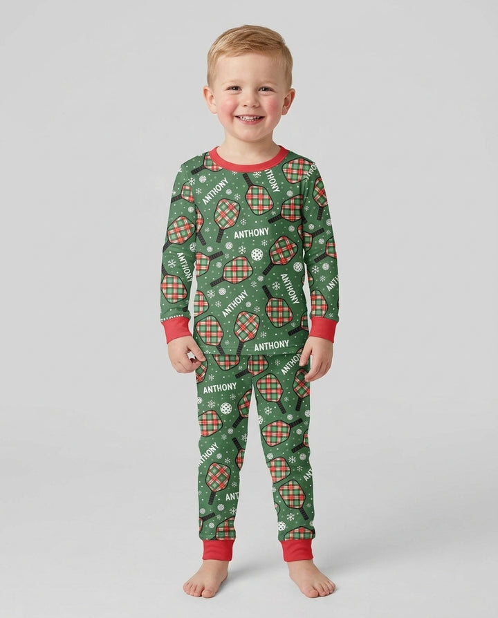 Custom Name Plaid Paddle Bamboo Two Piece Long Sleeve Pajama Set