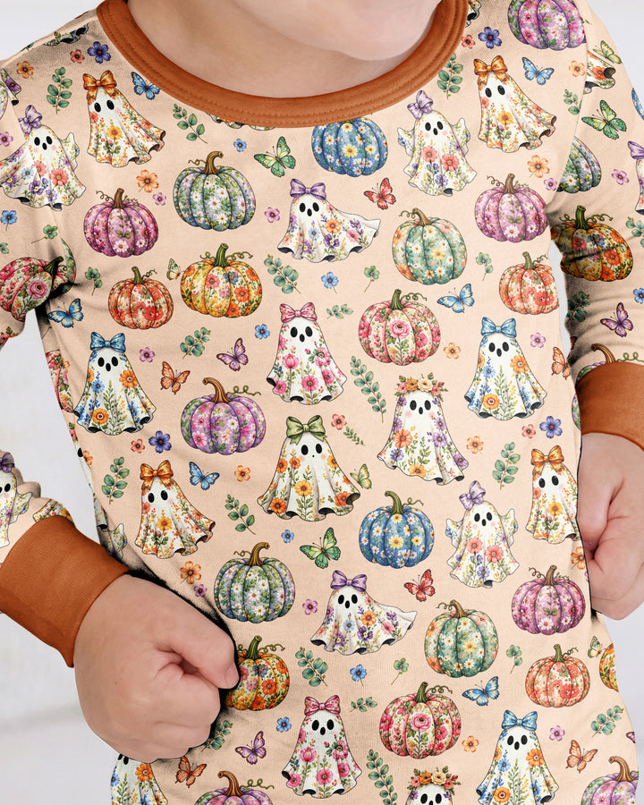 Floral Ghost Halloween Bamboo Two Piece Long Sleeve Pajama Set