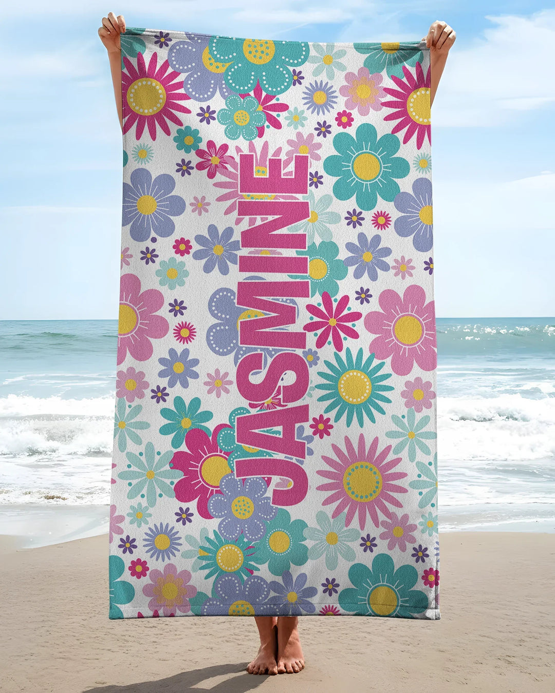 Custom Name Pretty Pattern Bamboo Beach Towel