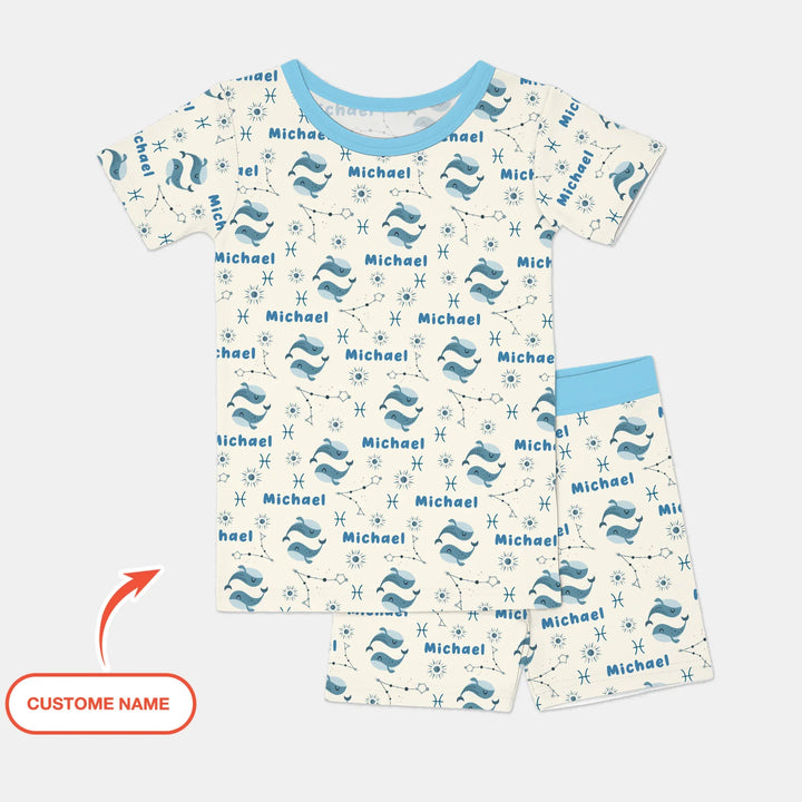 Bohemian Baby Zodiac Signs Custom Name Bamboo Two Piece Short Sleeve Shorts Pajama Set