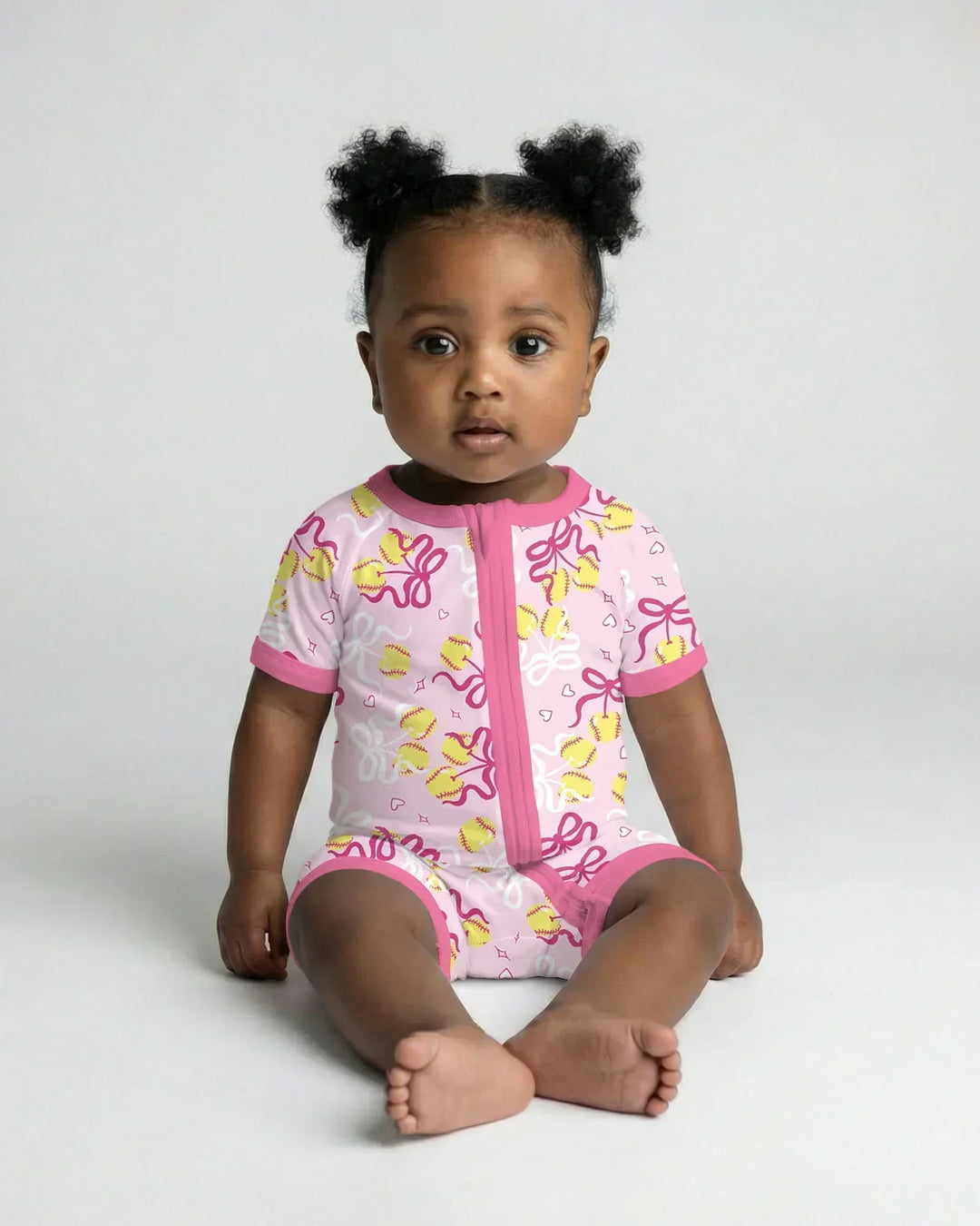 Softball Cherry Mom And Girl Matching Bamboo Shorty Zippy