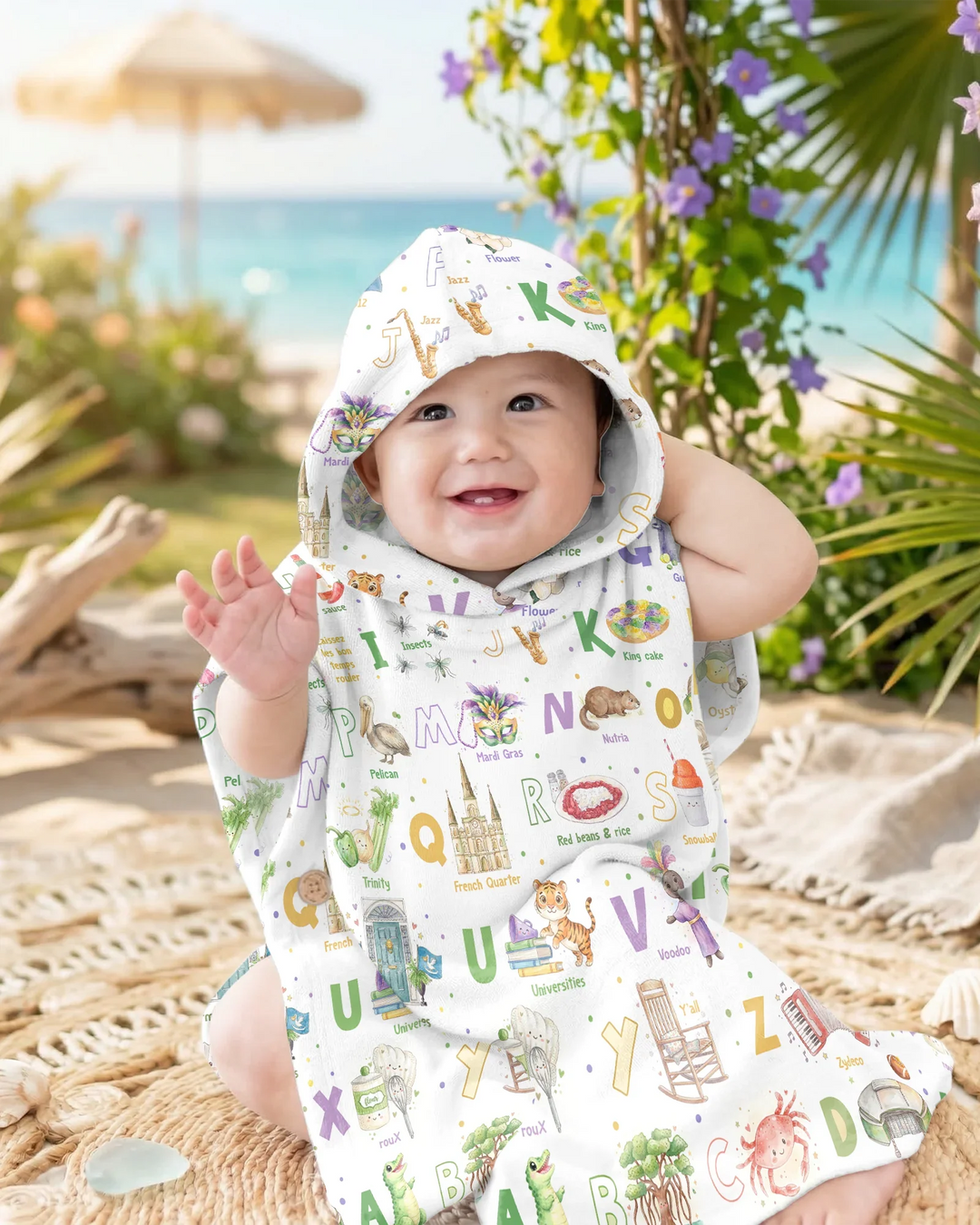 Alphabet of Lousiana Bamboo Swim Poncho