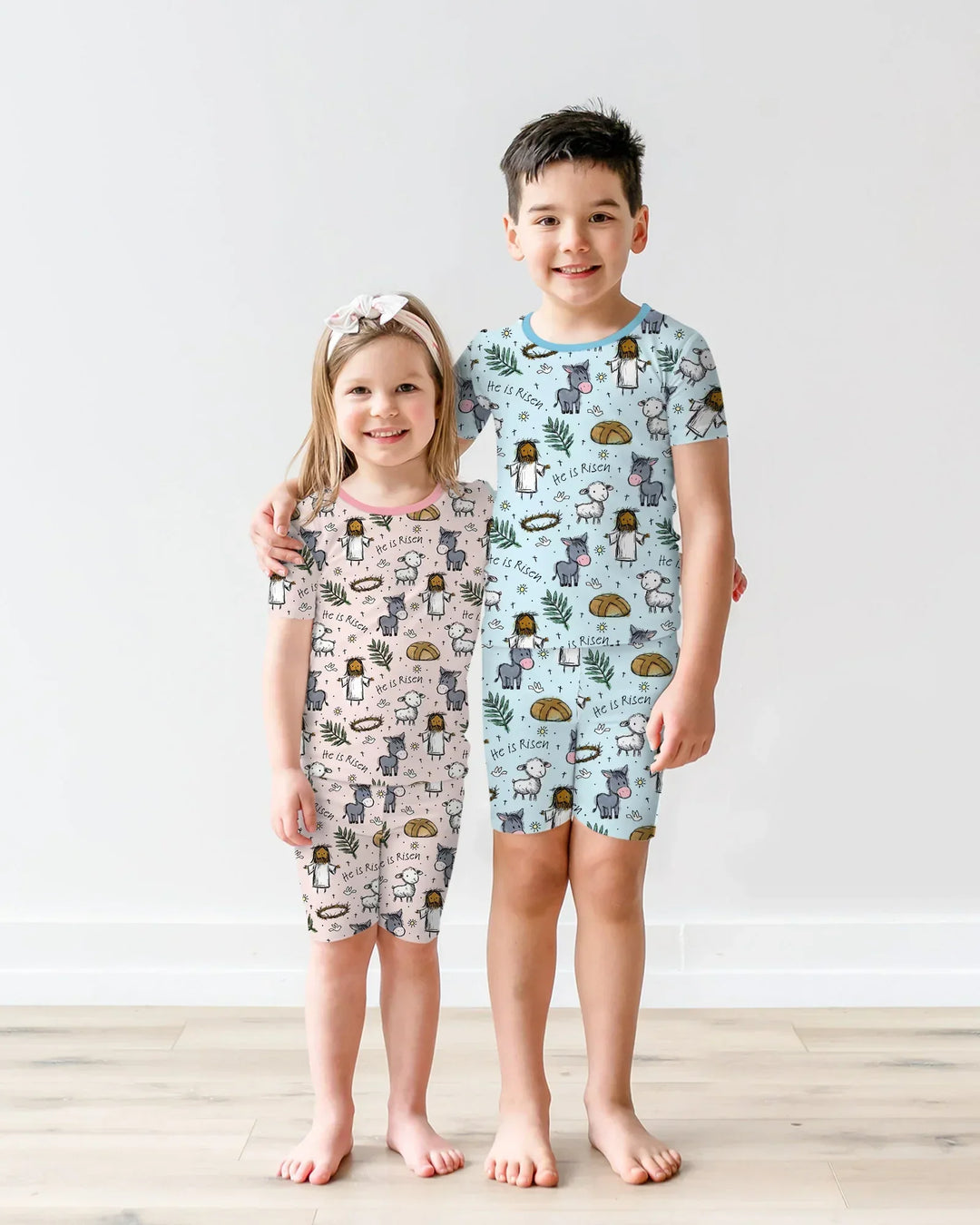 He Is Risen Easter Family Matching Bamboo Two Piece Short Sleeve Shorts Pajama Set